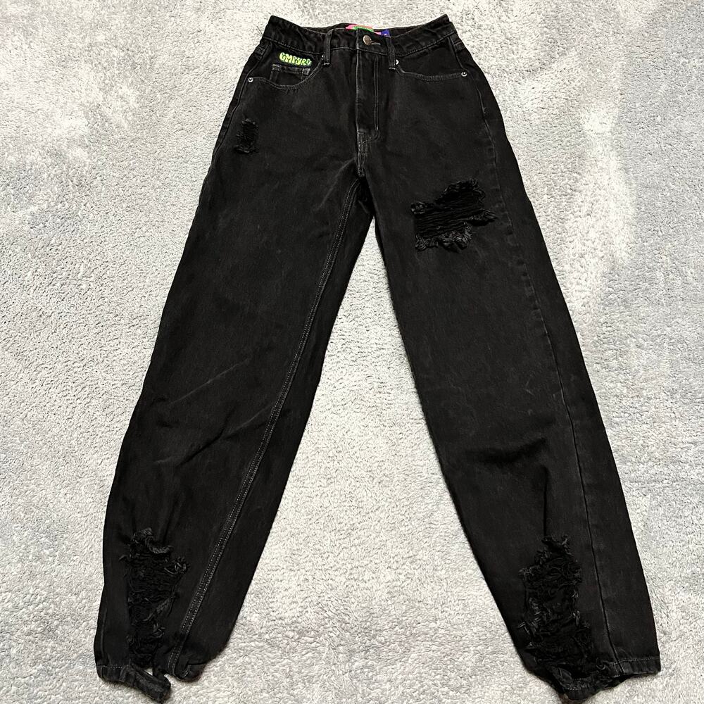 Empyre Jeans Womens 2 (25x29) Black Baggy Skater Distressed